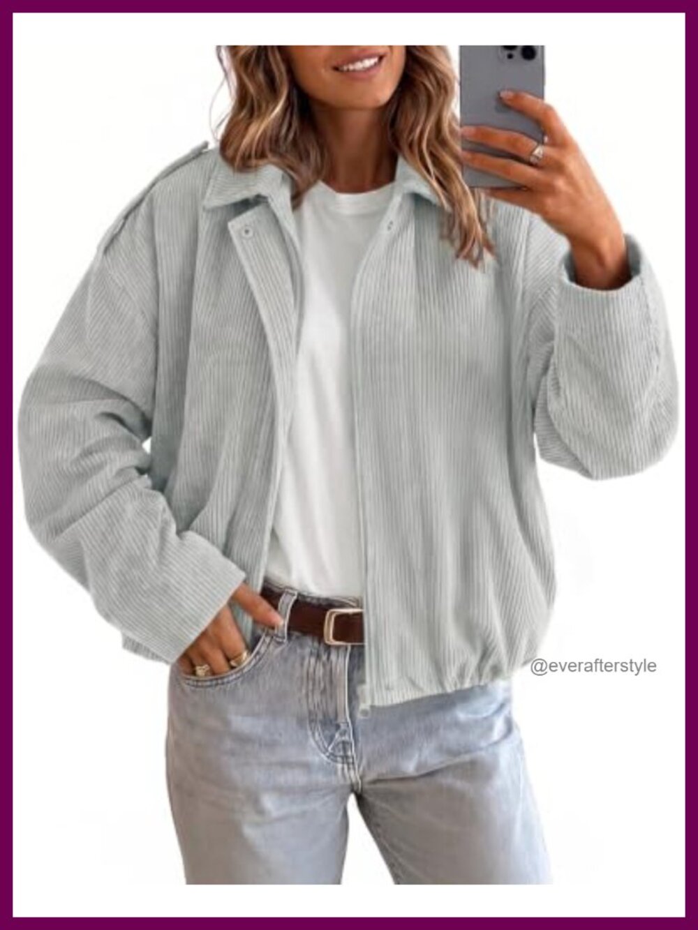 Womens Cropped Corduroy Bomber Jacket Zip Up Collared Casual